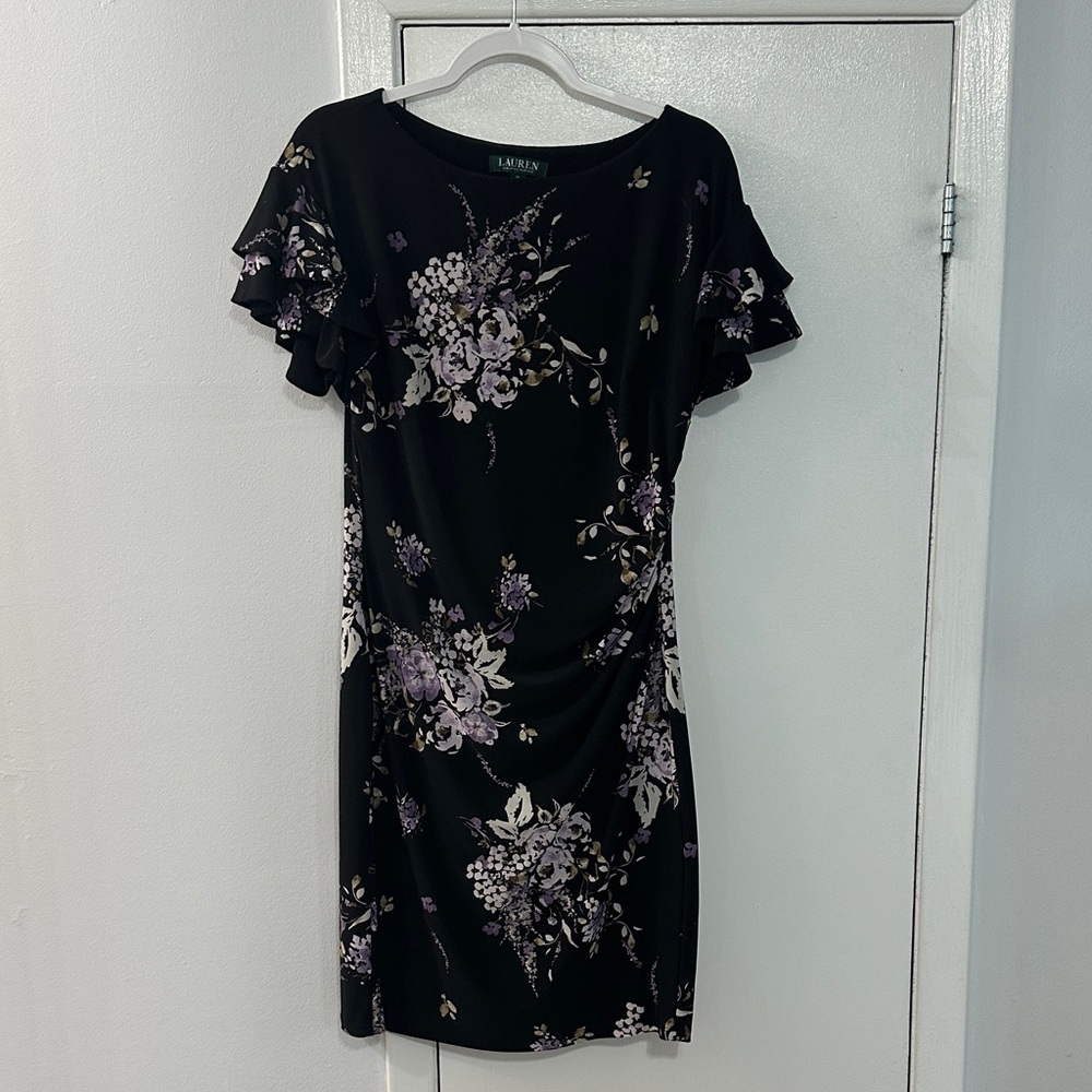 Lauren Ralph Lauren Black and Purple Floral Mini Dress